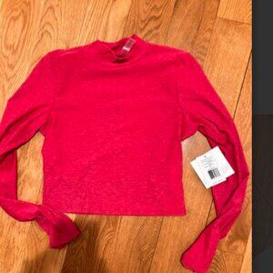 Pink space dye cropped beyond yoga mock turtleneck size small NWT